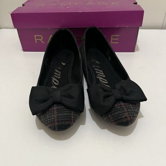 Rampage Ram Brice Black Gray Plaid Flats Bow Pointed Toe Slip On Womens 6.5M - Picture 4 of 9